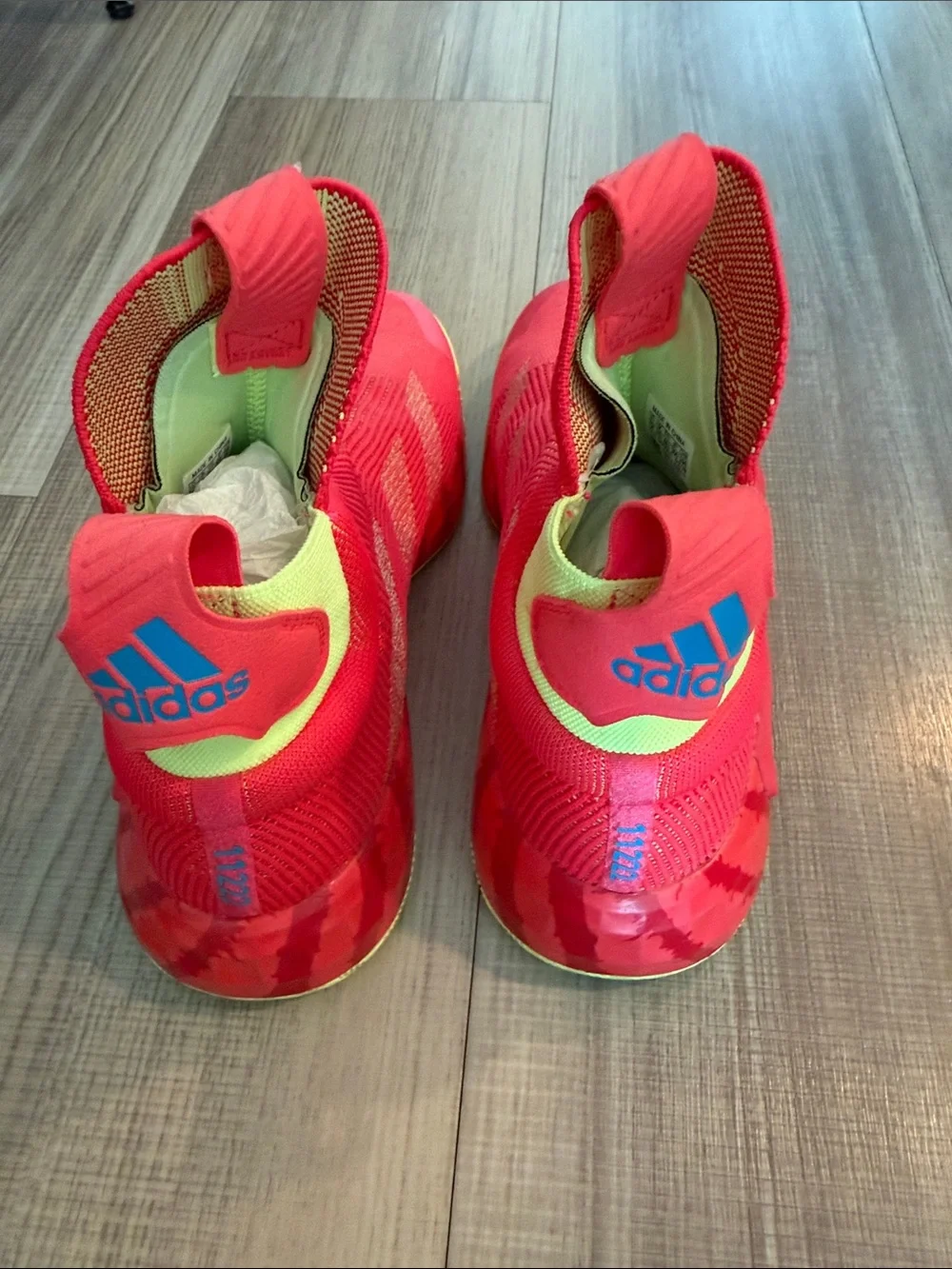 adidas Red Knit Slip-On High-Top Athletic Sneakers with Yellow Accents